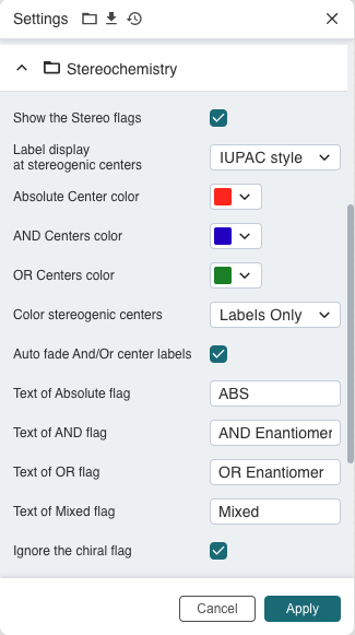 Stereochemistry Settings